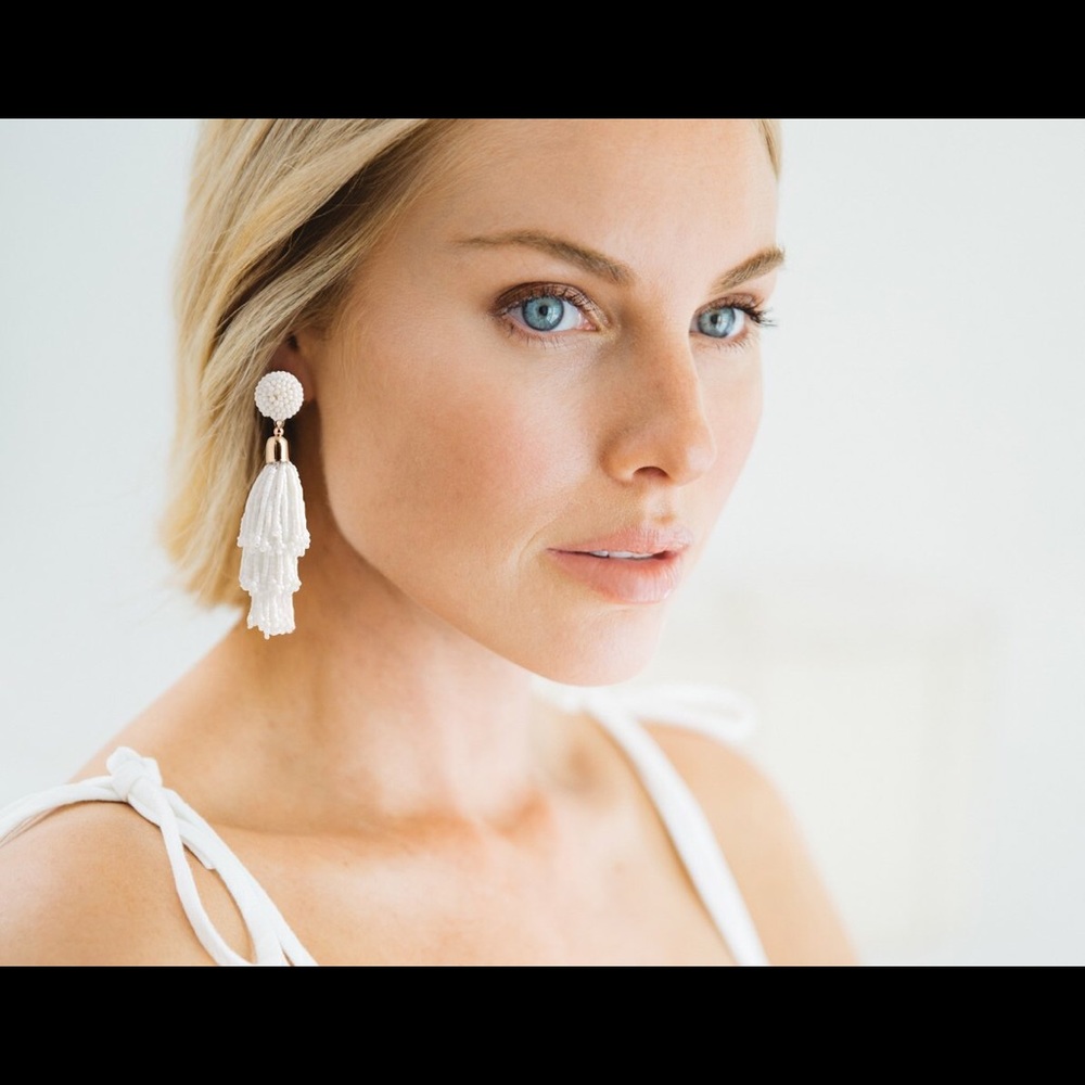 Panacea Tassel Earrings White glass bea